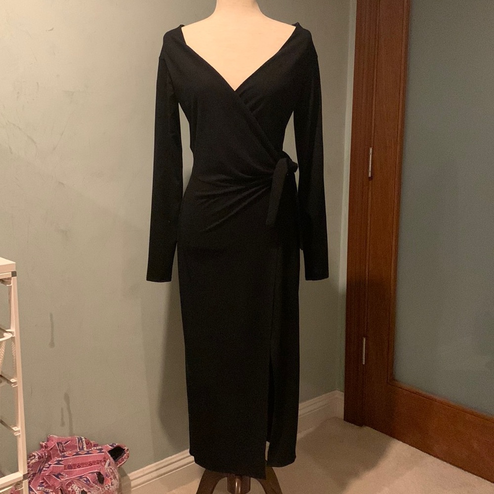 Reformation Black Midi Wrap Dress Size XS